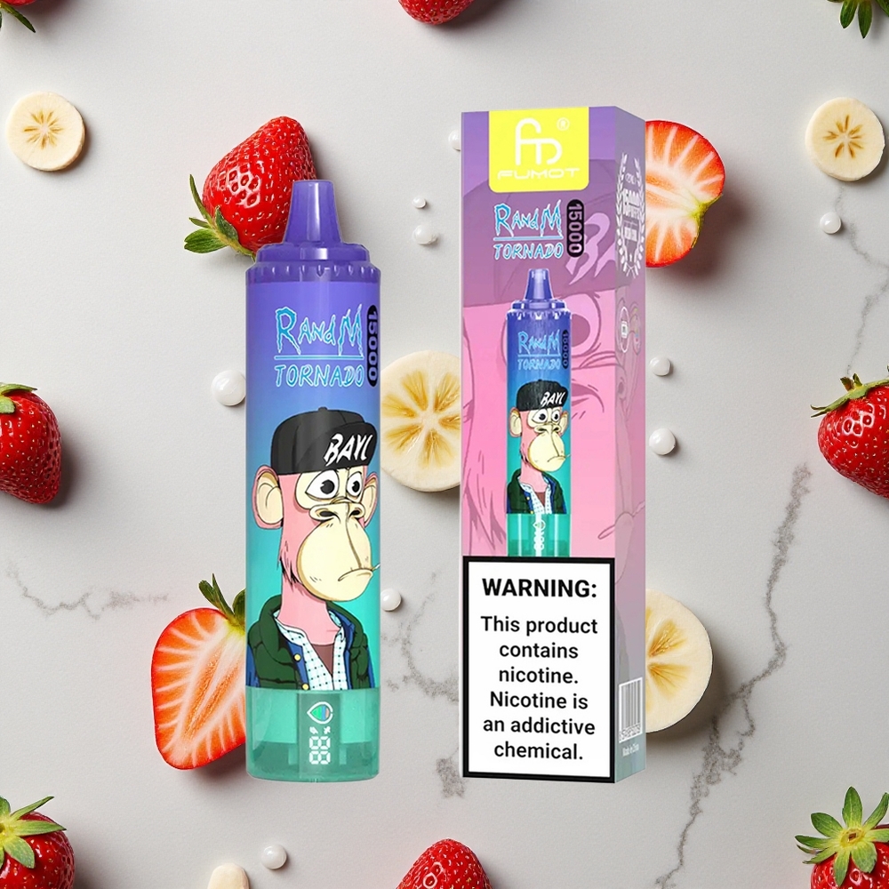 RandM Fumot Tornado 15000 Caladas Fresa Plátano 25ml Pantalla LCD vape wholesale España
