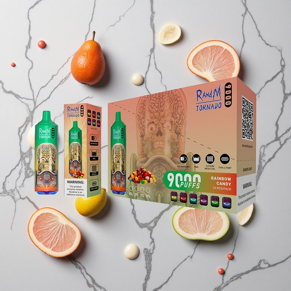 RandM Fumot Tornado 9000 Caladas Caramelo Arcoíris 18 mL Pantalla RGB vape wholesale España