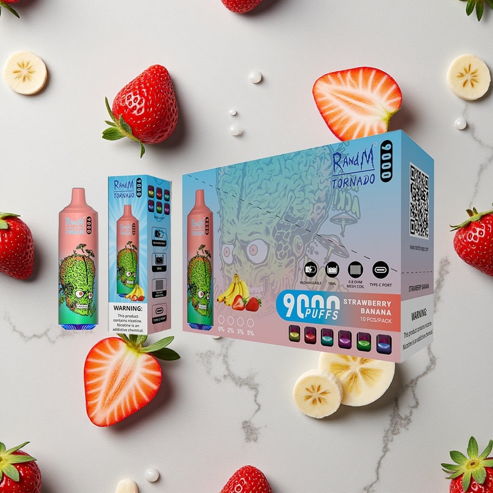 RandM Fumot Tornado 9000 Caladas Fresa Plátano 18 mL Pantalla RGB vape wholesale España