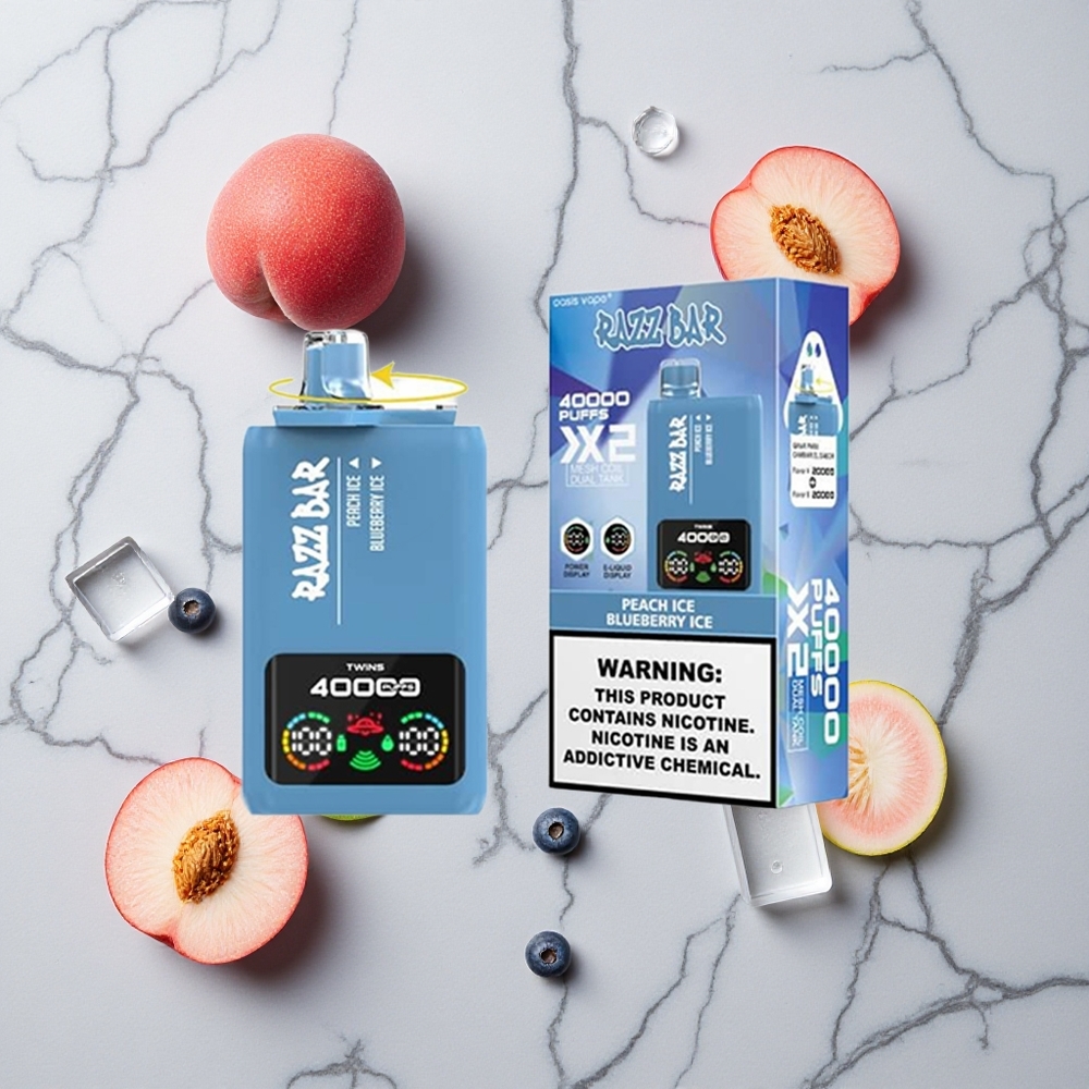 Razz Bar 40000 Caladas Melocotón Hielo/Arándano Hielo Pantalla de Potencia vape wholesale España