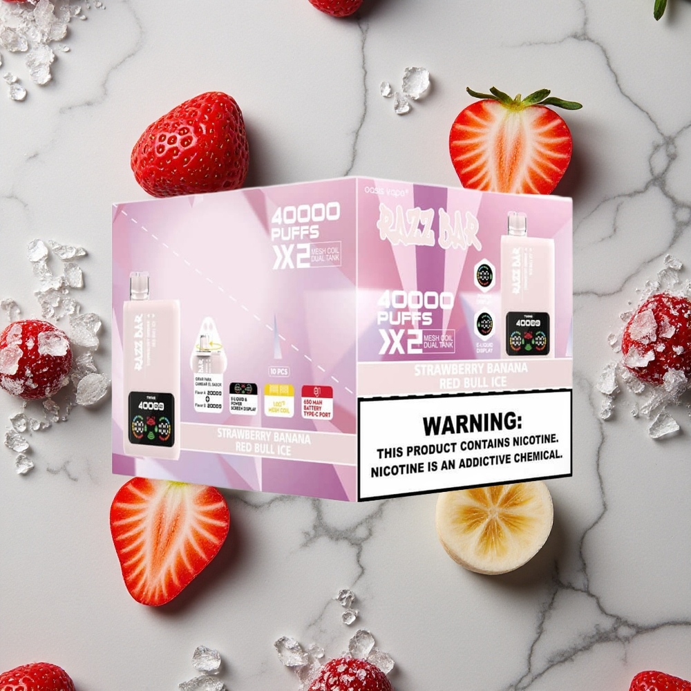 Razz Bar 40000 Caladas Vape Desechable Fresa Plátano/Toro Rojo Helado con Pantalla de Potencia y vape wholesale España