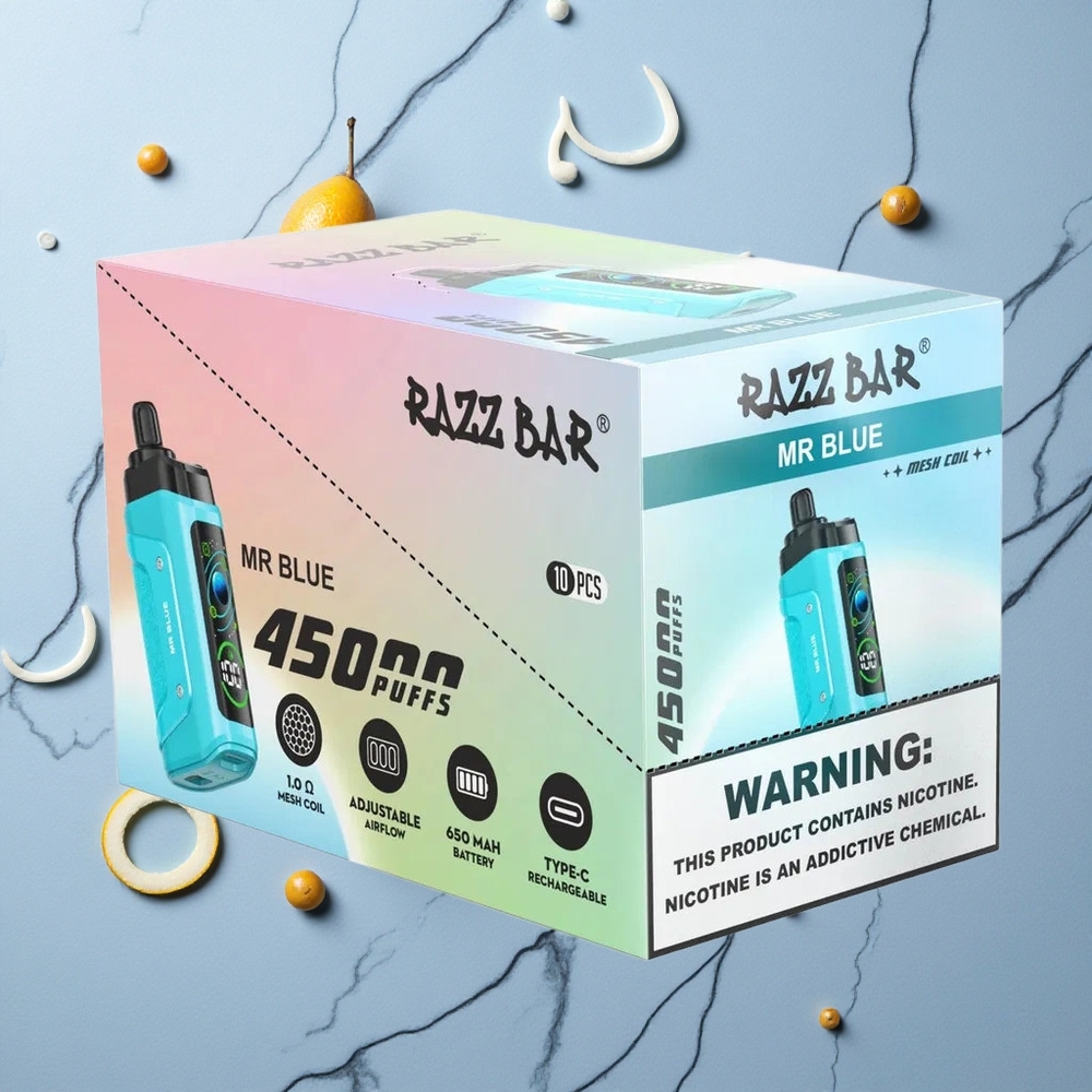 Razz Bar 45000 Caladas Vape Desechable Mr Azul y Frambuesa con 1.0 Ohm Mesh Coil y Batería 650 Mah vape wholesale España