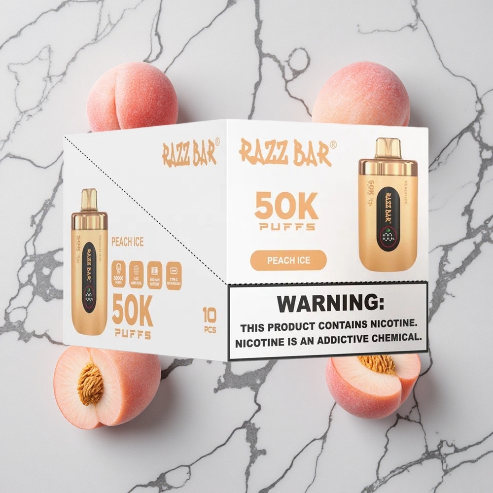 Razz Bar 50K Caladas Melocotón Hielo Vape Desechable con 50000 Caladas y Batería 650 Mah Recargable Type-C vape wholesale España