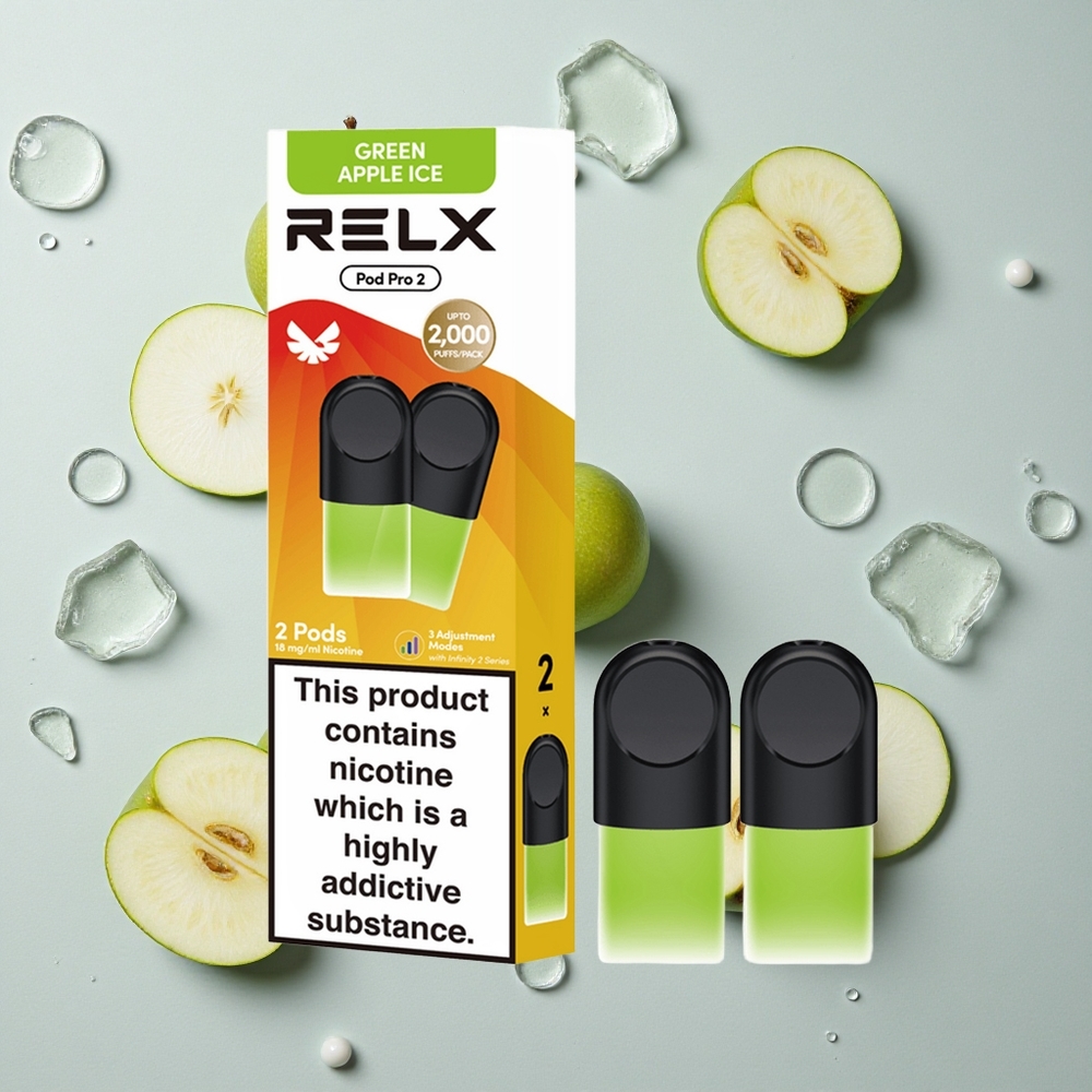 RELX Pod Pro 2 600 Caladas Manzana Verde Helada 1.8% nicotina vape wholesale España